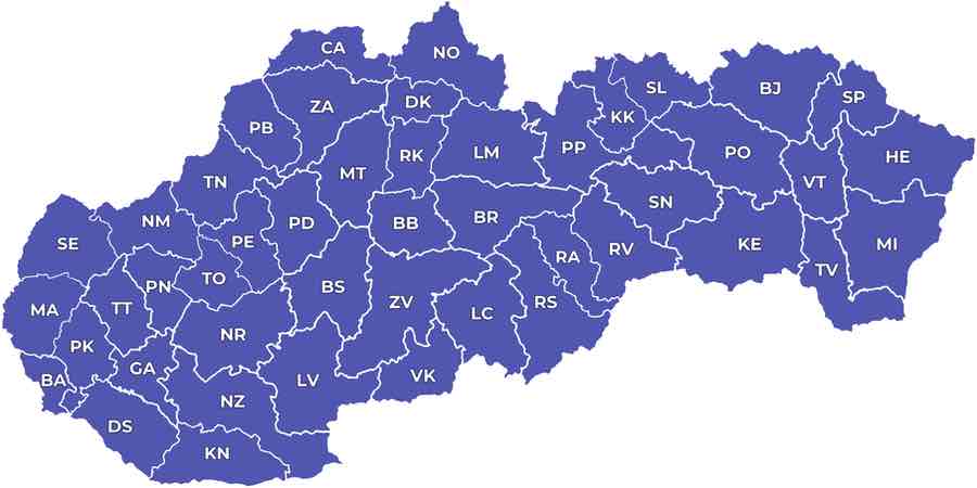 Sieť Bezplatných dlhových poradní na mape Slovenska